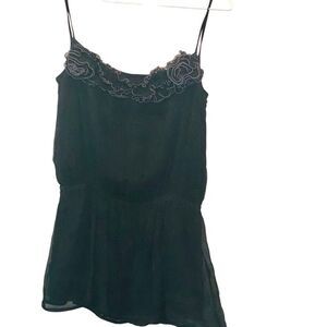 Vintage Olivia Moon Ruffle Front Spaghetti Strap Silk Mini Dress Black Small
